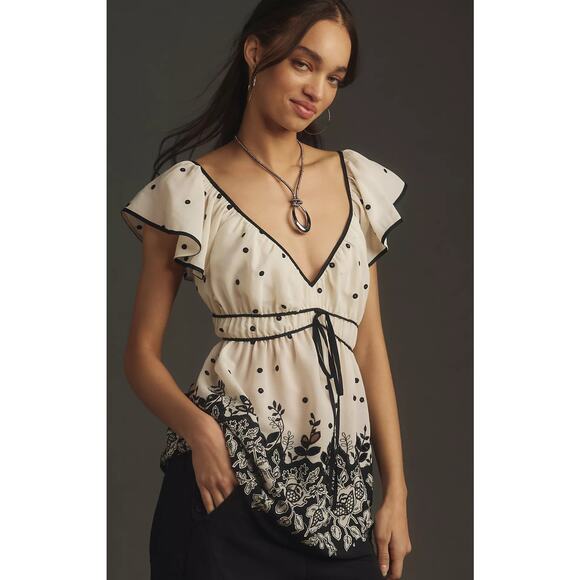 Anthropologie Tie-Back Shirred Blouse - New Small - Picture 1 of 5